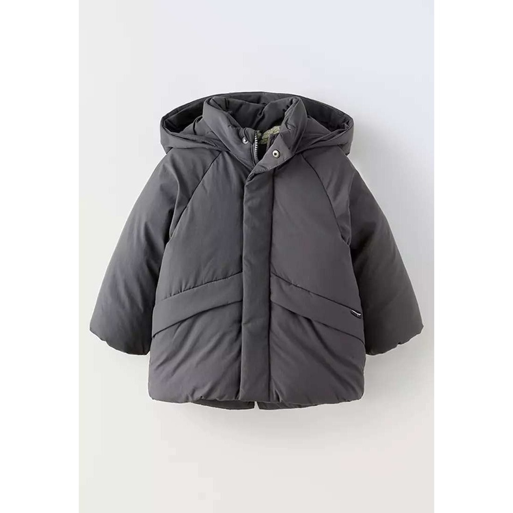 Zara Kids Gray Hooded Puffer Coat Sherpa Lined Size 3-4 Years Unisex